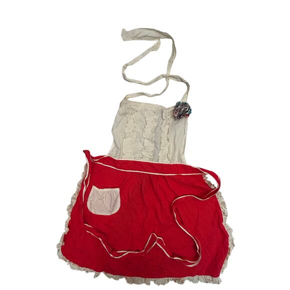 Anthropologie Pink White coral Tea and crumpets ruffle Apron Cotton Stitching - Picture 2 of 6